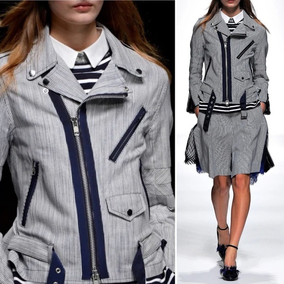 SACAI Jackets & Blazers - SACAI 2013 Runway Railroad Stripe Riders Motorcycle Jacket